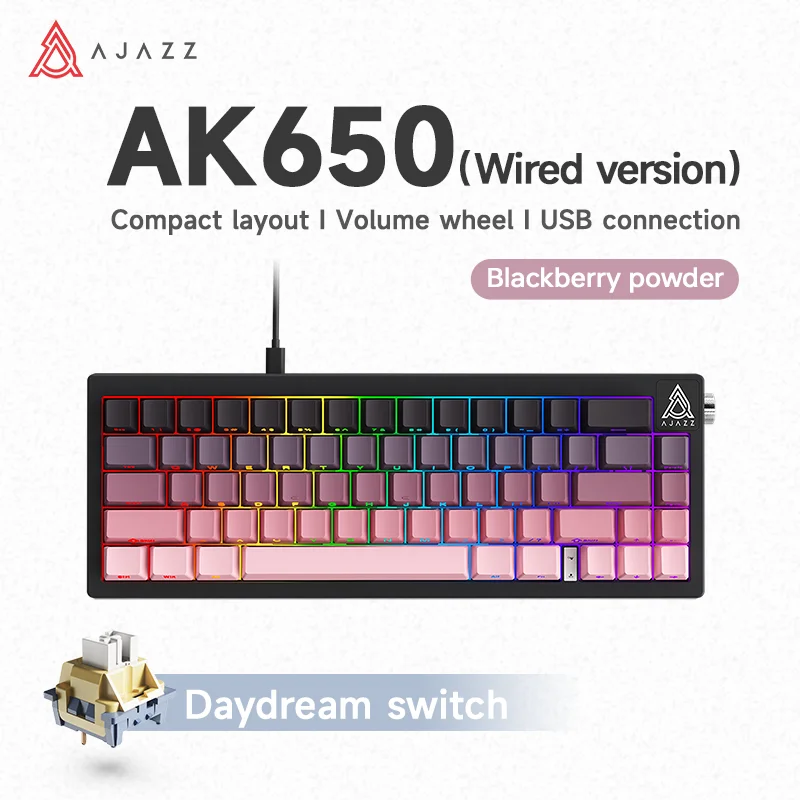 AJAZZ AK650 mechanisch gaming-toetsenbord met hot-swappable 5000mAh batterij, verlichte metalen draaiknop