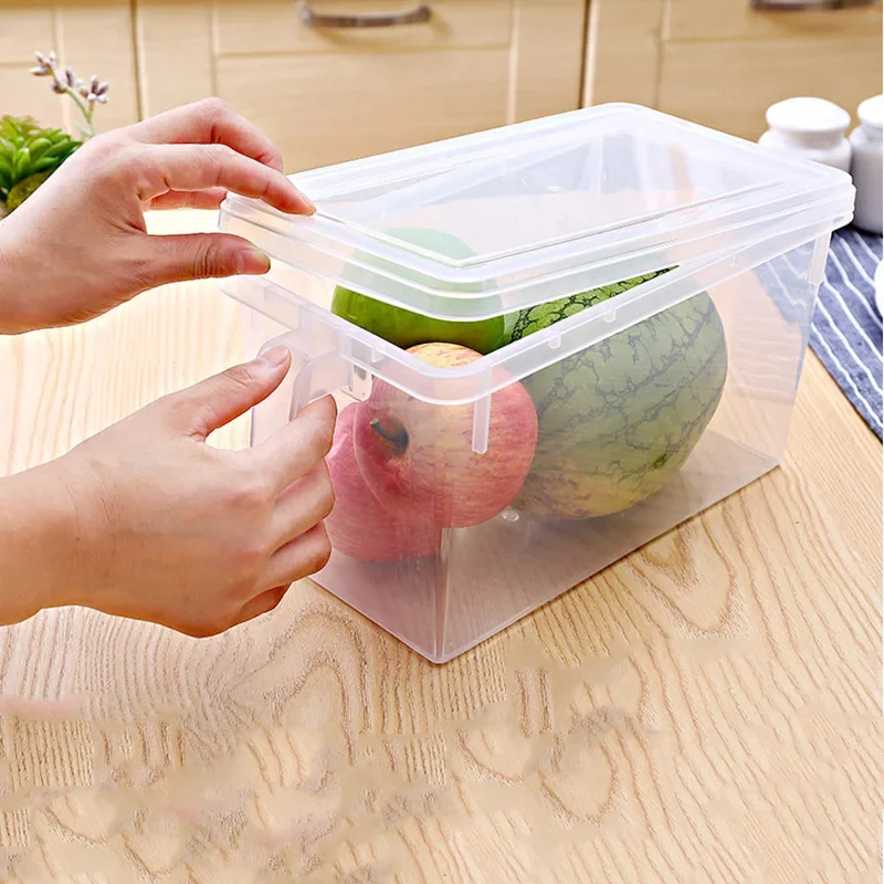 3pcs Refrigerator Storage Box Plastic Square Storage Containers with Handle and Lids Kitchen Food Keep Fresh Fridge Organizer