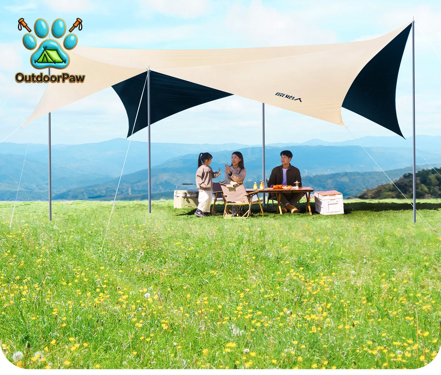 Four-pole vinyl canopy tent outdoor large camping equipment full set camping picnic sun protection awning
