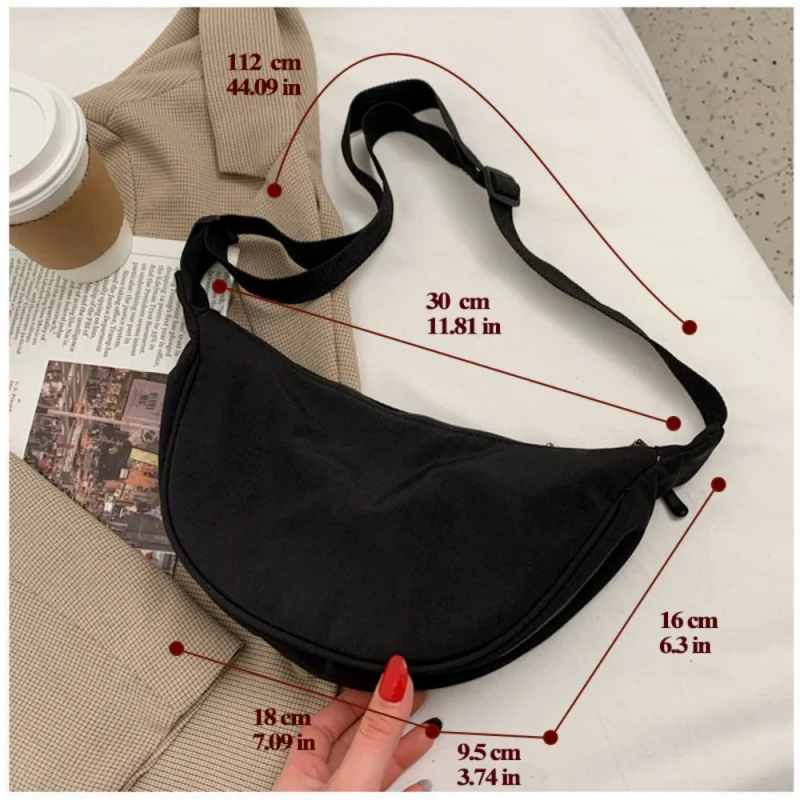 Bolsa de ombro de grande capacidade feminina, cor sólida, bolsa mensageiro de nylon, leve na moda, novo, 2023
