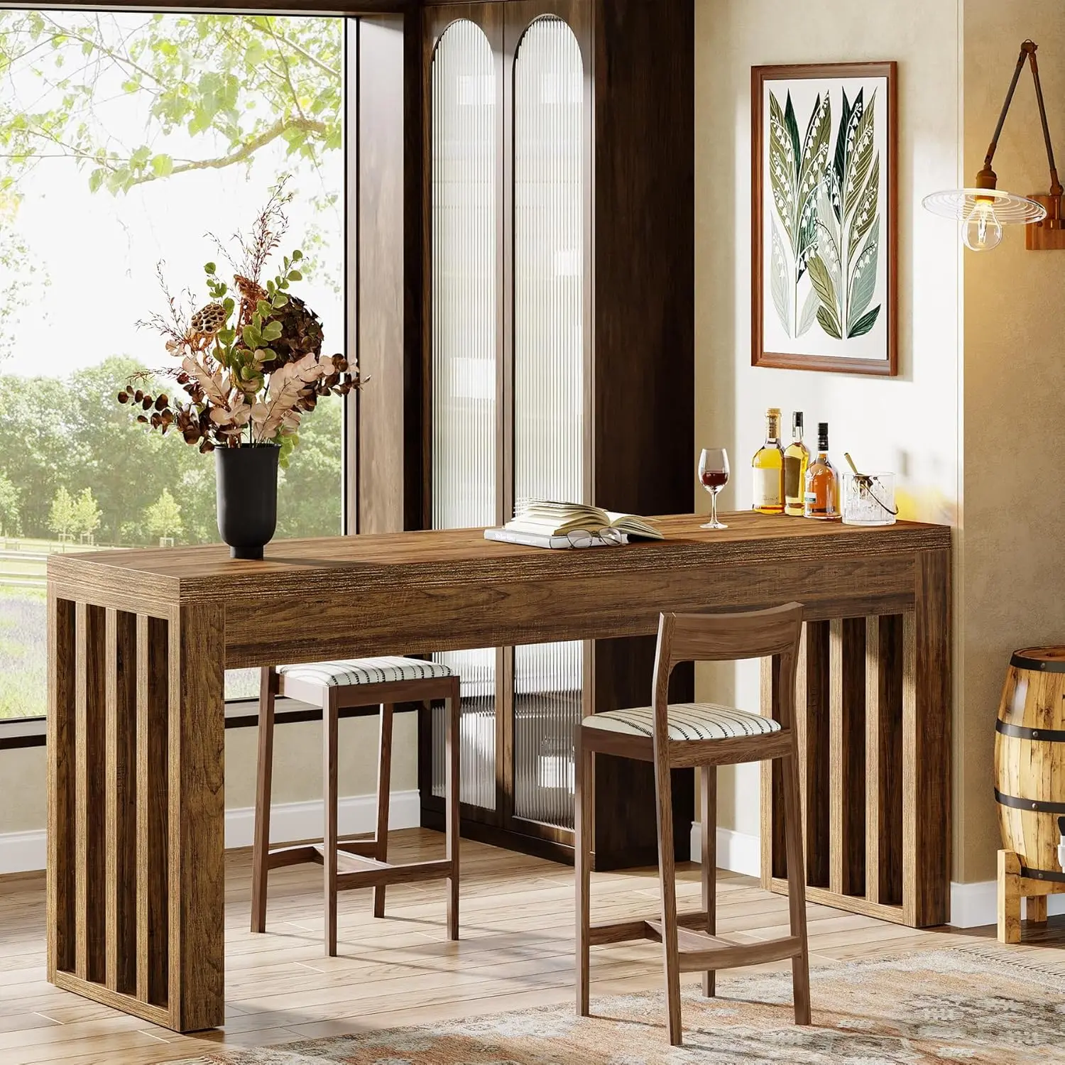 #63 Rectangular Counter Height Bar Dining Table Rustic Brown Kitchen Bistro Restaurant Customized