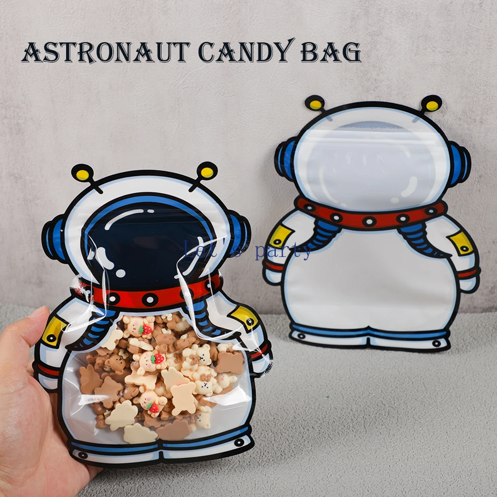 10Pcs Cartoon Astronaut Candy Cookie Bags Self Sealing Snack Baking Packing Bag for Kids Birthday Baby Shower Party Decoration