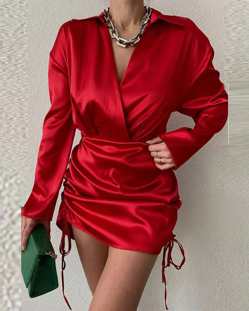 Mini Dress Women 2023 Summer Short Bow Sexy Red Slimming Fashion Deep V-neck Evening Party Dresses