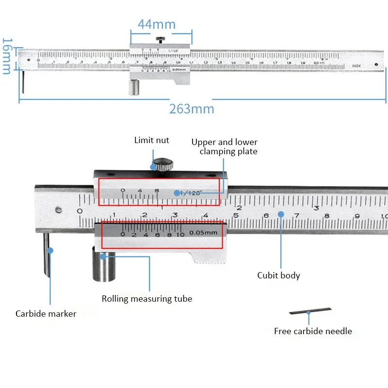 0-200mm Stainless Steel Marking Vernier Caliper With Carbide Scriber Parallel Marking Gauging Ruler Measuring Instrument Tool