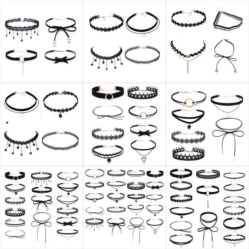 Chokers for Parties Beads Bow Flowers Circular Crown Pearl Tassels Gothic Sexy Lacy Lace Women Necklaces Neck Jewelry Girl Gift