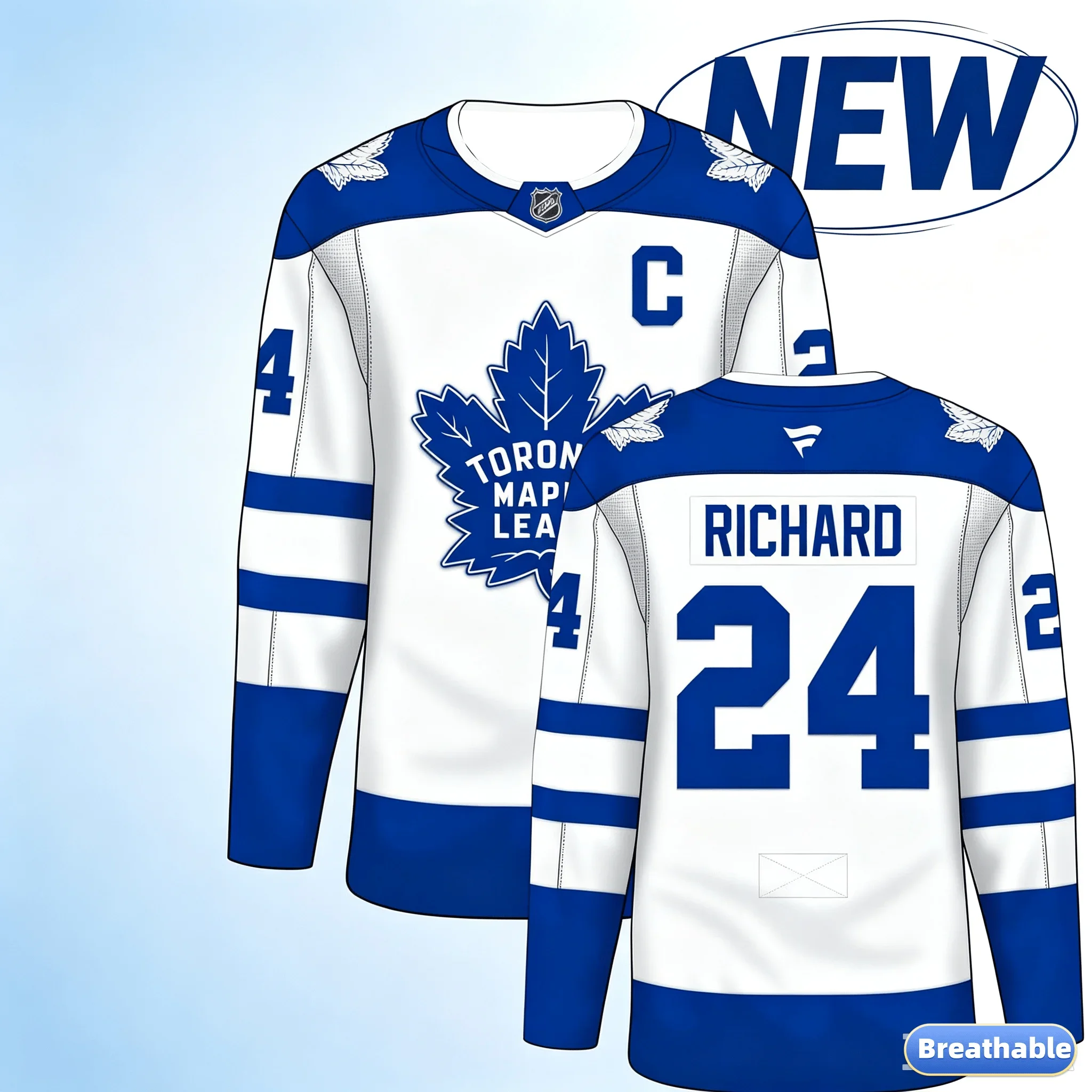 2026 Toronto Maple Leafs Custom Ice Hockey Jersey Breathable Quick Dry Performance Fabric with Maple Leaf Logo Print Number 24
