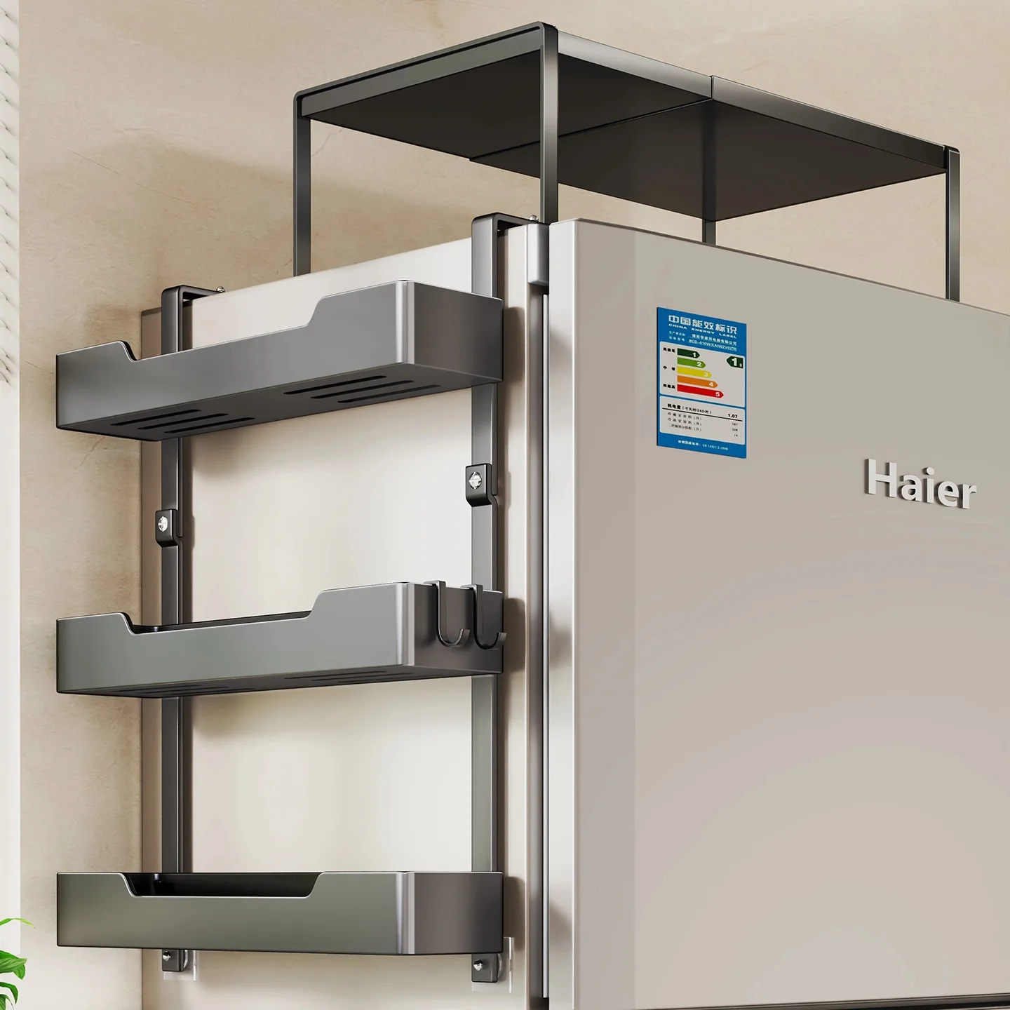 kitchen-storage-ra-wall-mounted-multi-function-spice-bottle-holder-rice-cooker-stand-refrigerator-top-organizer