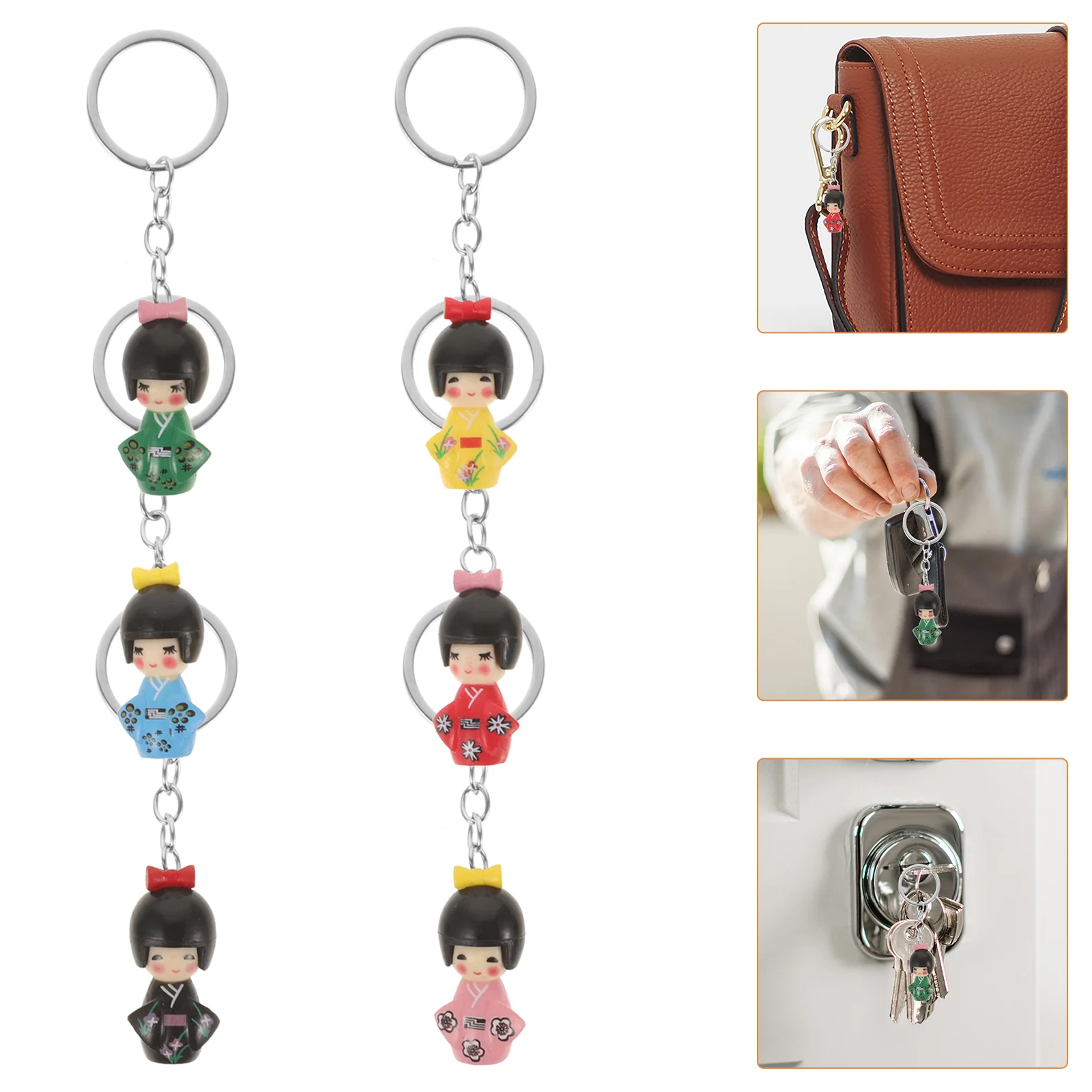 6 Pcs Key Chain Bag Decoration Kimono Ring Hand Crank Exquisite Keychain Japanses Style Pendant Zinc Alloy Japanese