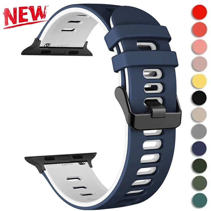 

Спортивный силиконовый ремешок для Apple Watch Ultra 2 Band 49 мм 46 мм 45 мм 44 42 мм Браслет для IWatch Series 11 10 9 8 7 6 5 4 Браслет