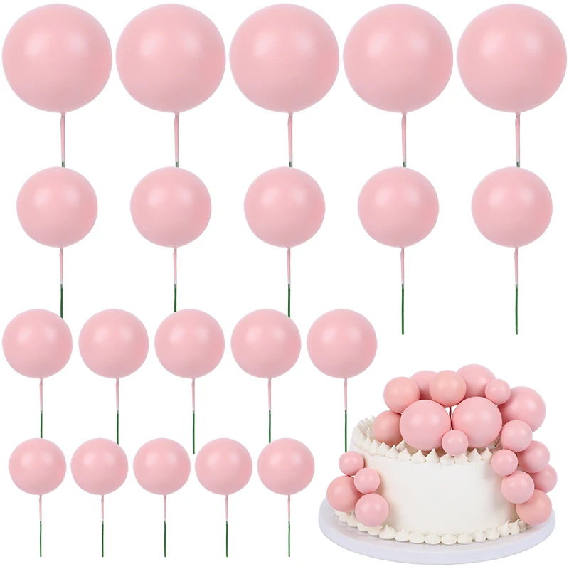 20Pcs Pink White Hot Pink Ball Shaped Cake Picks Topper Cupcake Insert Topper for Birthday Party Wedding Decoration