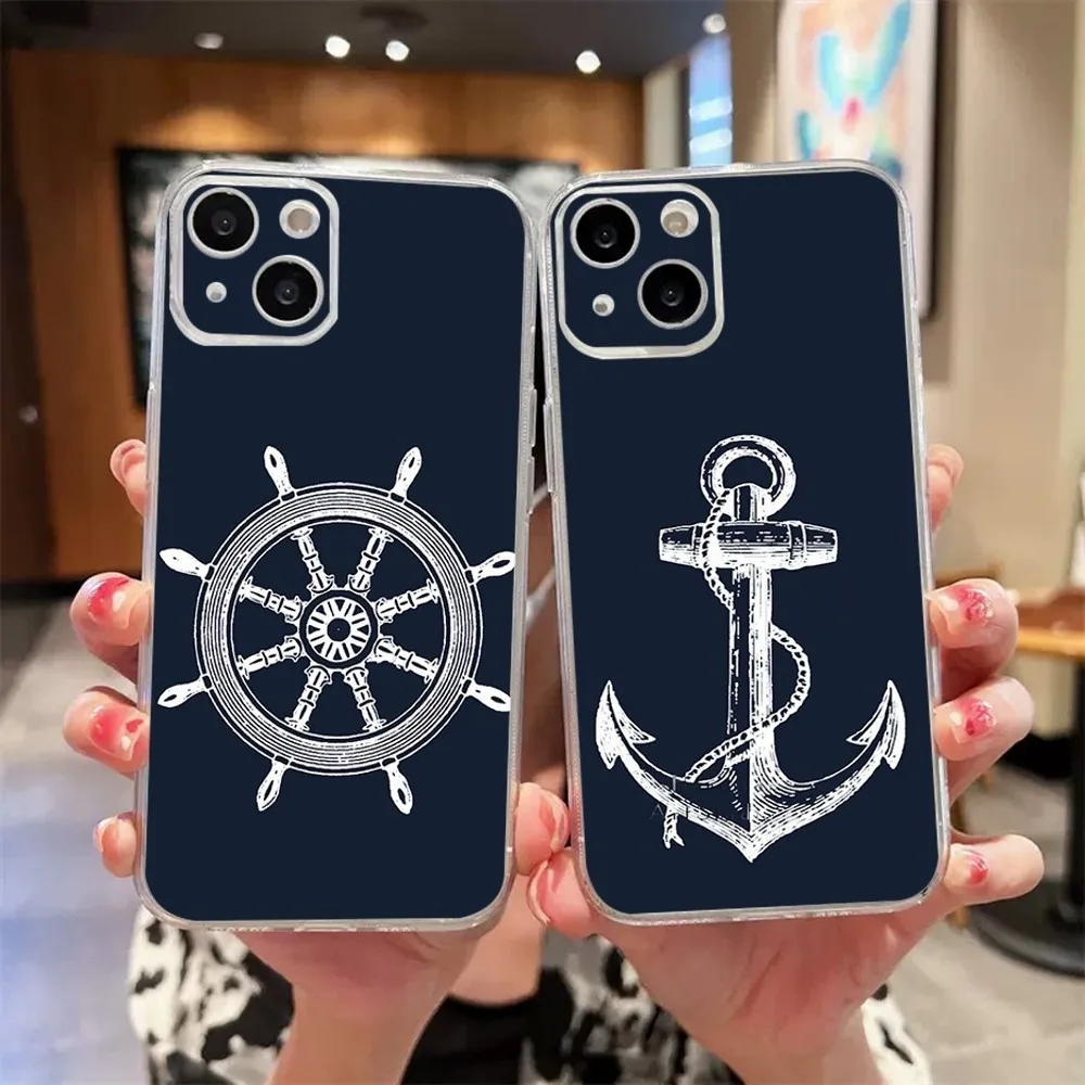

Anchor Boat Ship Wheel Phone Case For iPhone 11,12,Mini,13,14,15,Pro,XS,Max,X 8,7,6s,Plus,5,SE,XR Transparent Shell