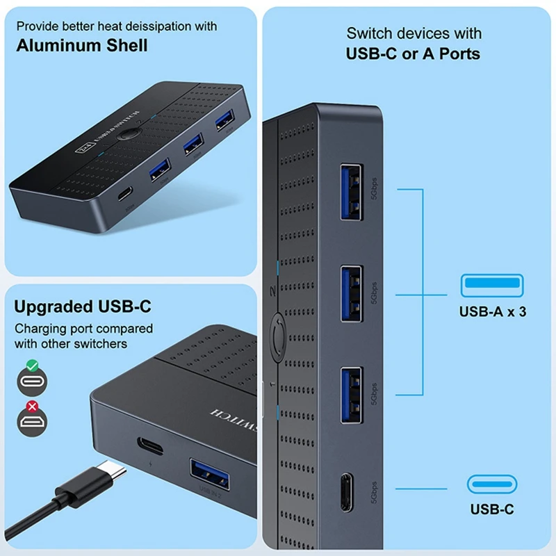 SA20 USB 3.0 Switch 7 porte tipo C HUB Controller estendere la condivisione del cavo 2 Computer 1 Mouse stampante per tastiera disco USB