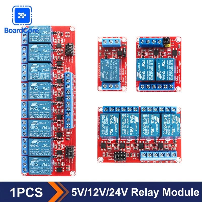 Module de relais 1/2/4/8 canaux 5V/12V/24V avec Isolation optocoupleur, double déclencheur de niveau haut/bas pour carte de commande Arduino/PLC/MCU