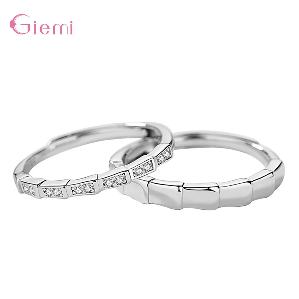 925 Sterling Silver Jewelry Promise Rings for Couple Lover Male Female Clear Cubic Zircon Wedding Engagement Resizable Size