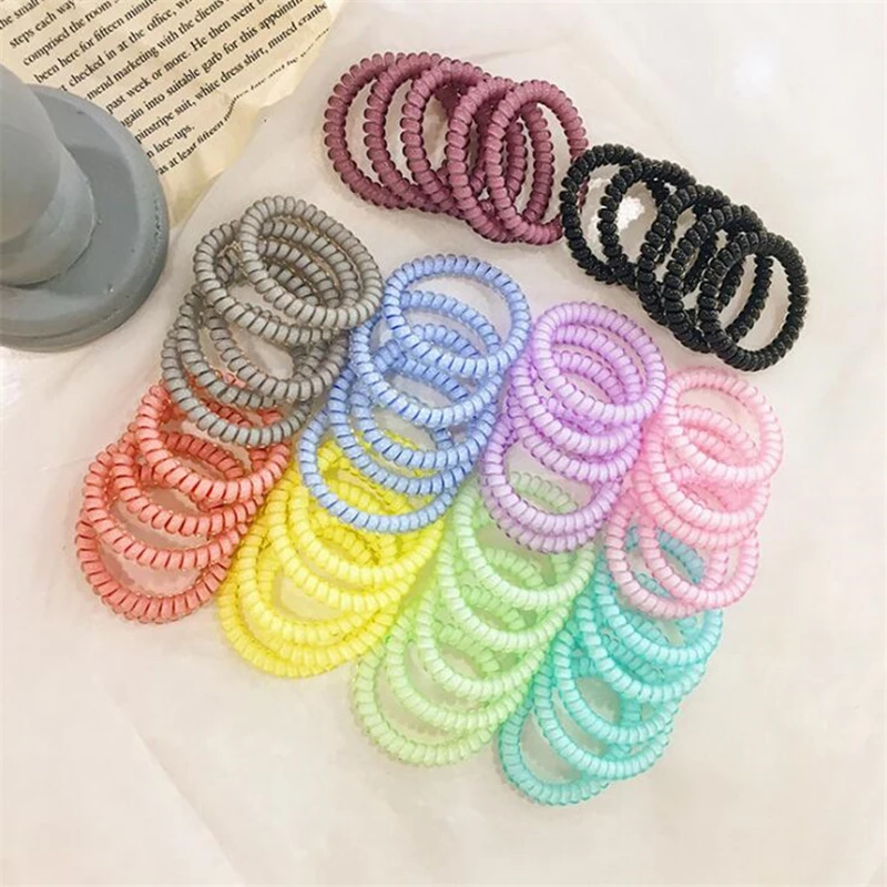 5pcs/lot New Summer Bright Colors Quality Telephone Wire Elastic Rope Bands Personality Hair Rings To Hold Hair Easily