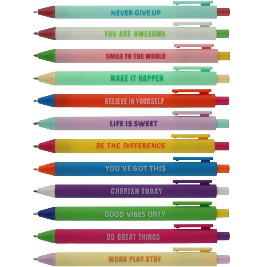 12 szt. Motywacyjnych długopisów z wkładem kulkowym z pozytywnymi afirmacjami, zabawne długopisy z inspirującymi cytatami do biura, szkoły, domu, dla dzieci.