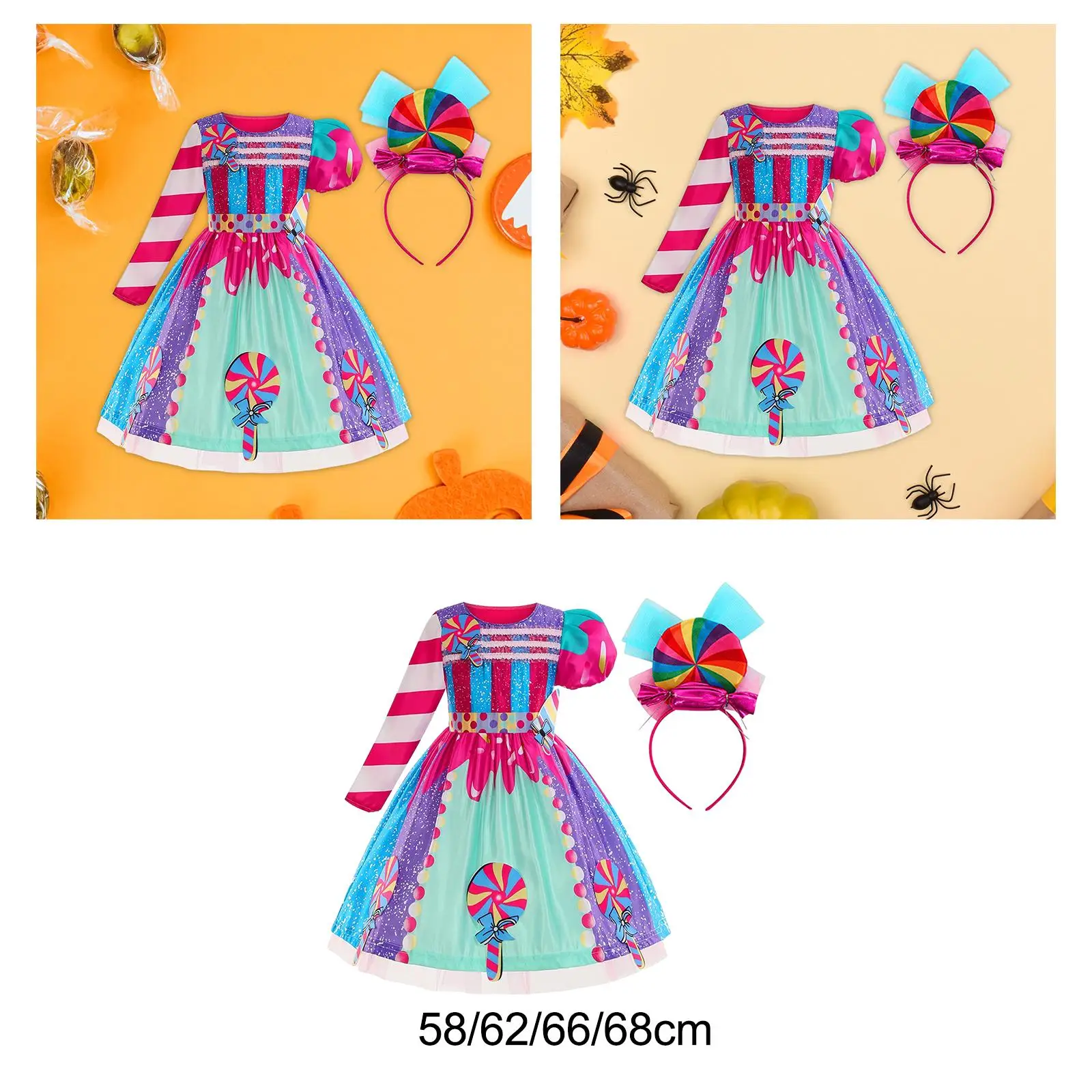 فستان حلوى للفتيات الصغيرات فستان مصاصة ملون بأكمام قصيرة وطويلة فستان الأميرة بألوان قوس قزح لقضاء عطلة حفلات الكرنفال