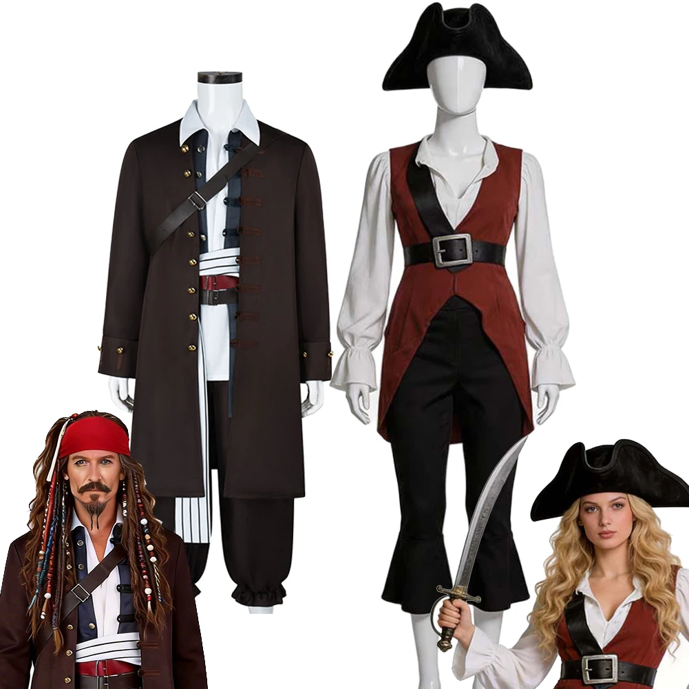 

Movie Caribbean Pirates Jack Swann Cosplay Fantasy Clothing Men Women Costume Disguise Halloween Couple Roleplay Party Outfits