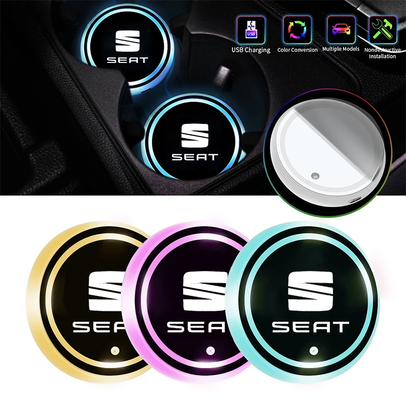 7 Colors Car Styling LED Luminous Water Cup Pad For Seat Tarraco Arona Ateca Ibiza Toledo Mii Leon Arosa Exeo ST FR Accessories