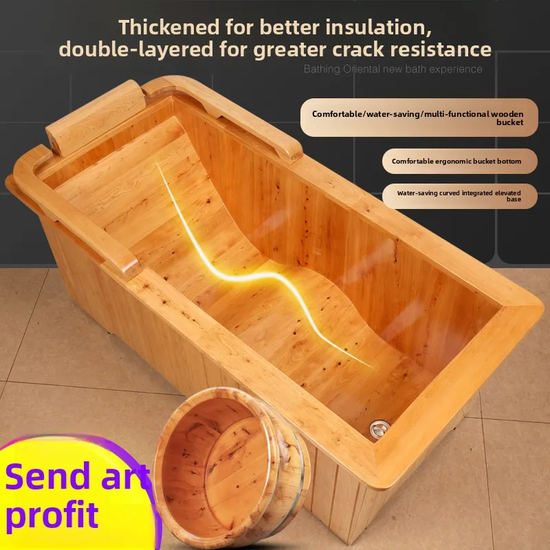 Yjq solid wood bath wooden bucket bathtub commercial curve bottom adult bath bucket basin thickened