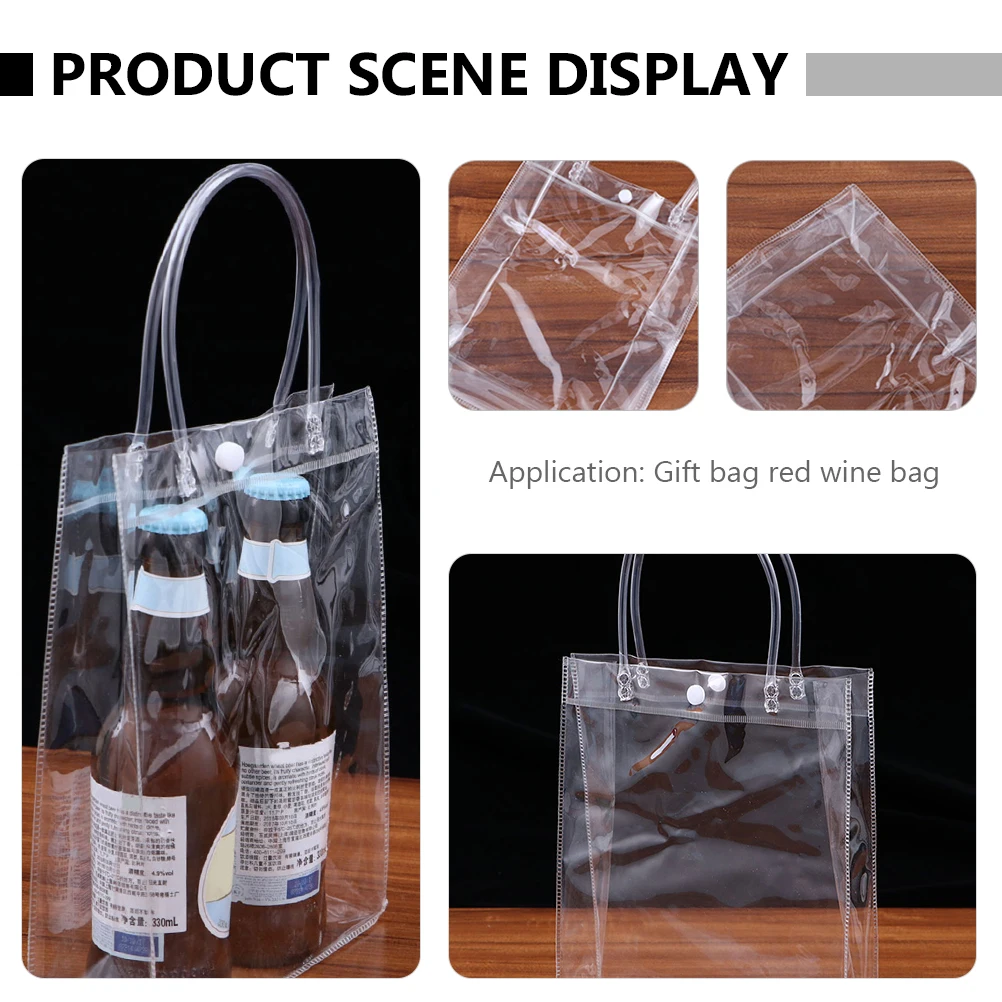 

6pcs PVC Handbag Clear Reusable Tote Bags Grocery Handle Wash Banquet Gift Wrap DIY Bouquet Bag Plastic Storage