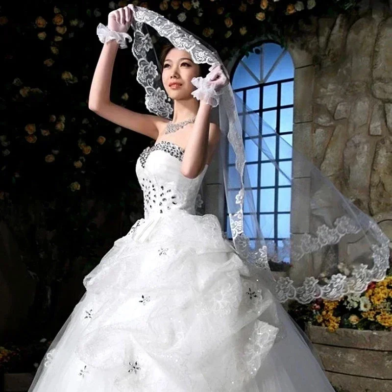 New Arrival White Ivory Lace Edge Bride Wedding Bridal Veil Trails