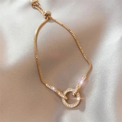 316L Stainless Steel Simple Zircon Circular Ring Adjustable Pull-Out Charm Chain Bracelet For Women Fashion Fine Jewelry Gift