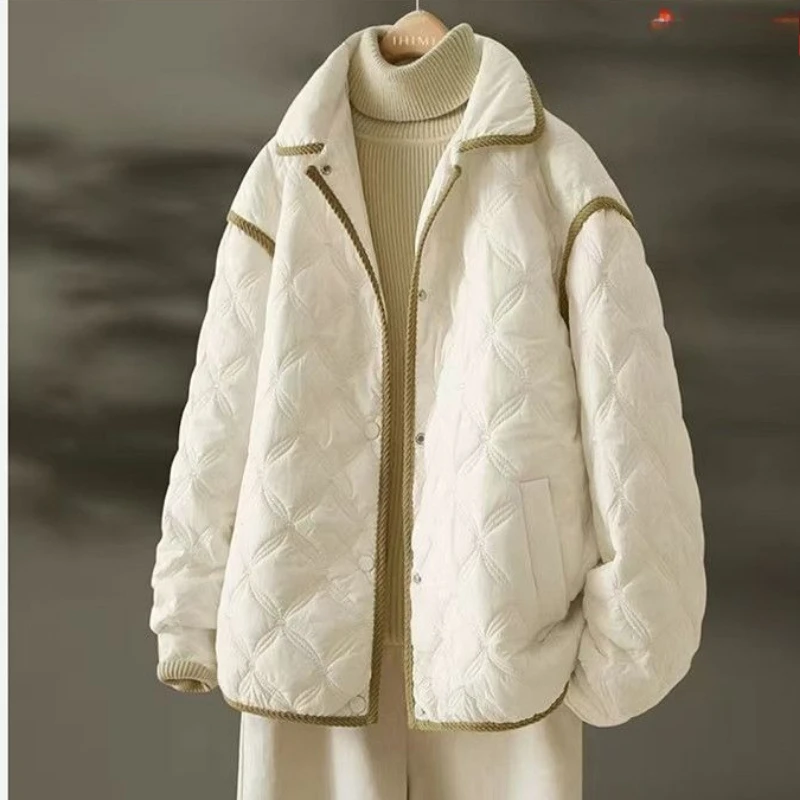 Autumn Winter Quilted Cotton Coat Women Shirt-style Cotton Coat Lightweight Parka Patchwork Outerwear Soft Warm Top Jacket Trend