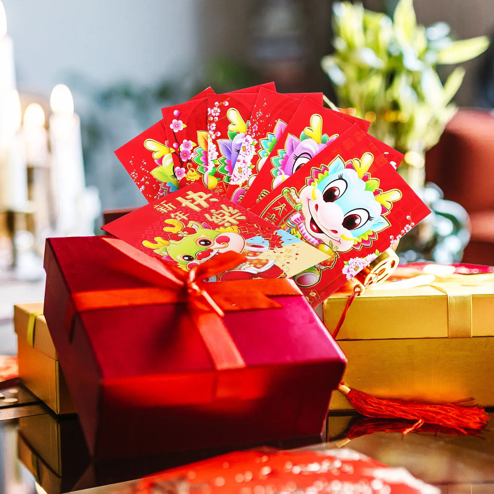 

60Pcs Dragon Year Red Envelopes Cartoon Dragon Design Self-Sealing Chinese New Year Hongbao Spring Festival Gift Red Pocket