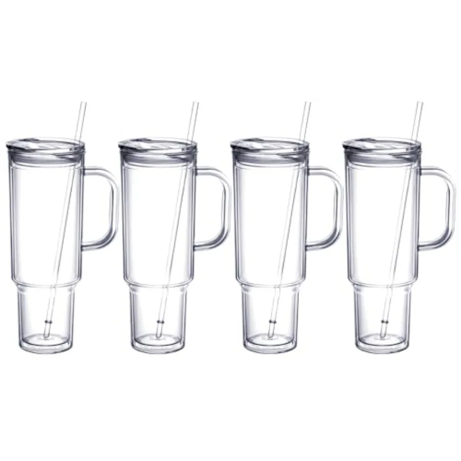 

40 oz Acrylic Tumbler with Handle and Straw Lid Double Wall Vacuum Reusable plastic Water Bottle Travel Mug Cup Classic Tumbler