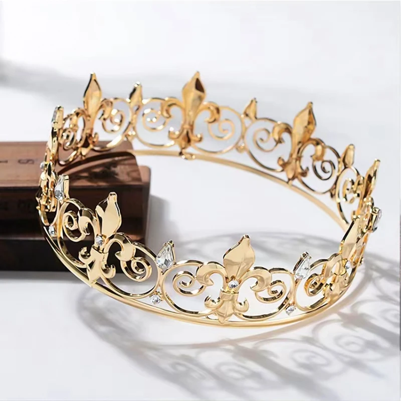 Royal King Crown For Men - Metal Prince Crowns And Tiaras, Full Round Birthday Party Hats,Medieval Accessories