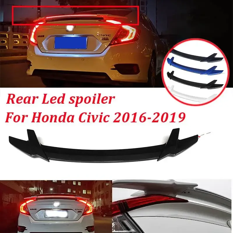 Rear Trunk Spoiler Wing Fits ABS Plastic Primer Lid Wing Spoiler Photoelectric Tail Spoiler For Honda Civic 2016-2019