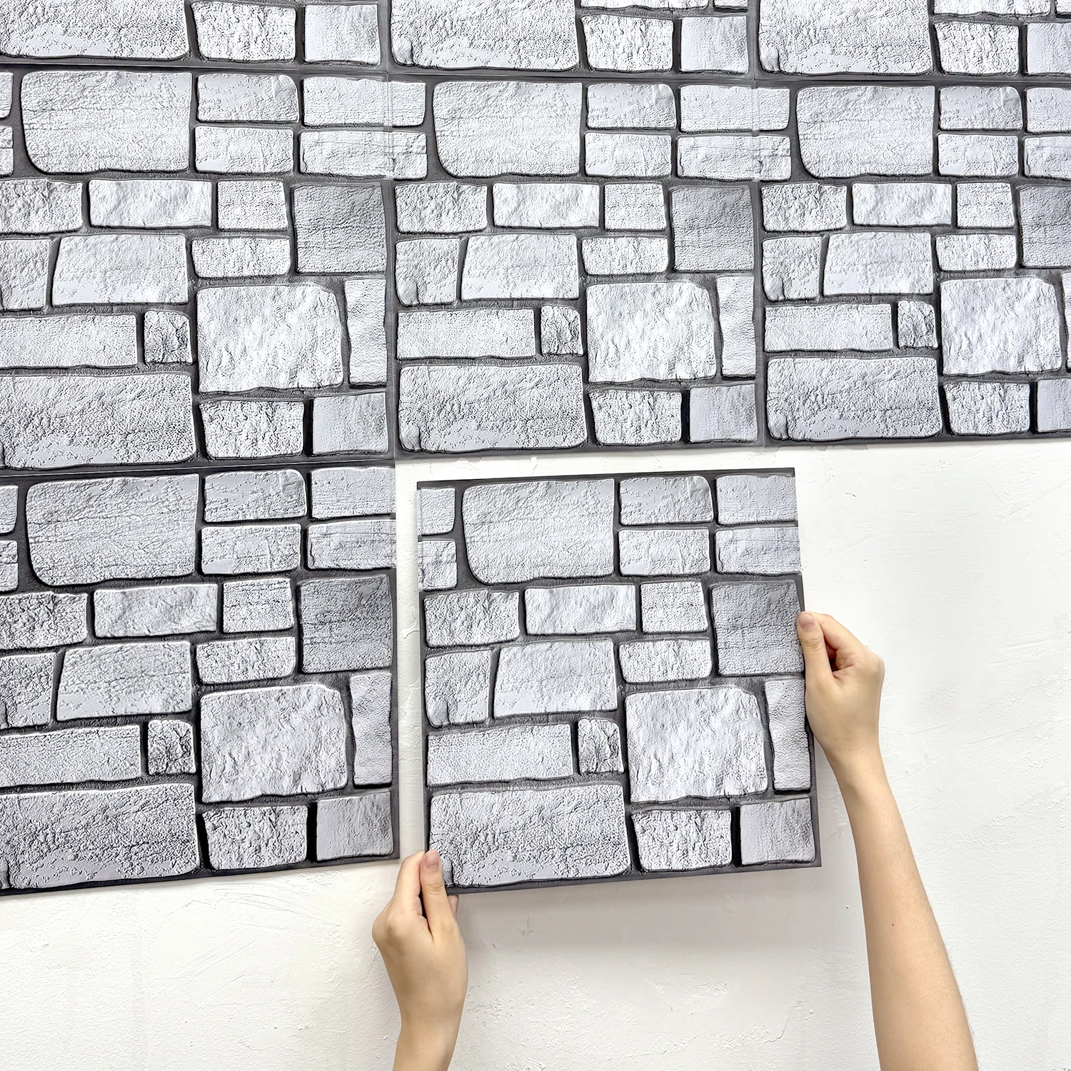 5/10-Pcs Faux Stone Self-Adhesive 3D Wall Stickers – PVC, 30 x 30 cm, Waterproof, Heat-Resistant – For Kitchen & Living Room