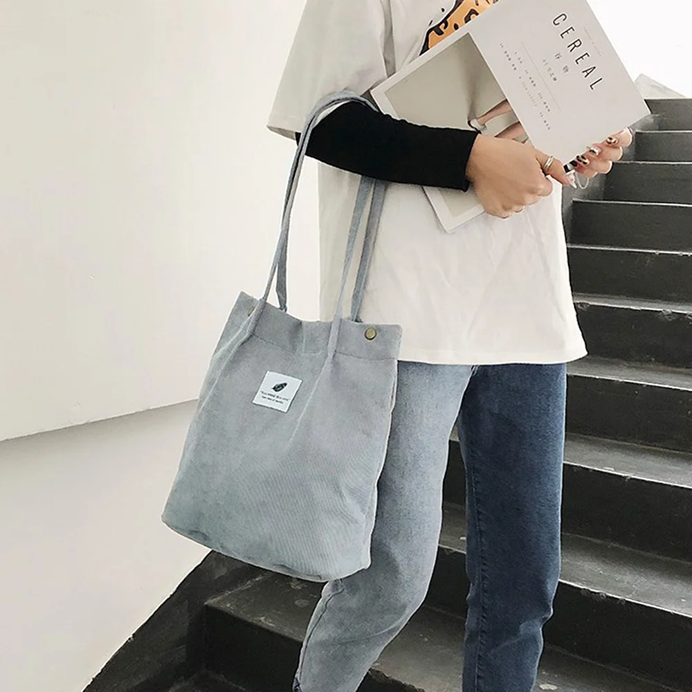 Bolsa de ombro feminina de veludo macio, bolsas reutilizáveis para meninas, bolsas pequenas e grandes compradoras, armazenamento ambiental