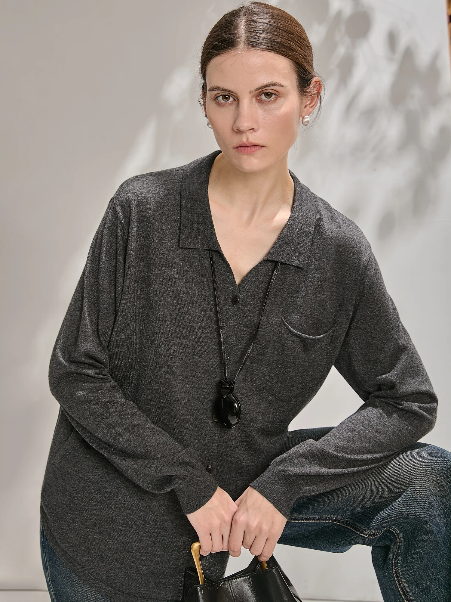 

Женская трикотажная футболка BEA HEA из мягкой шерстяной смеси с длинным рукавом и воротником, весенняя, комфортная, с начесом.