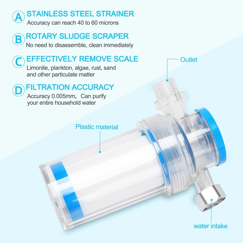 Chauffe-eau domestique pour la douche, filtre à eau, supporter ficateur d'eau du robinet avant, impureté, rouille, sédiments, machine à laver