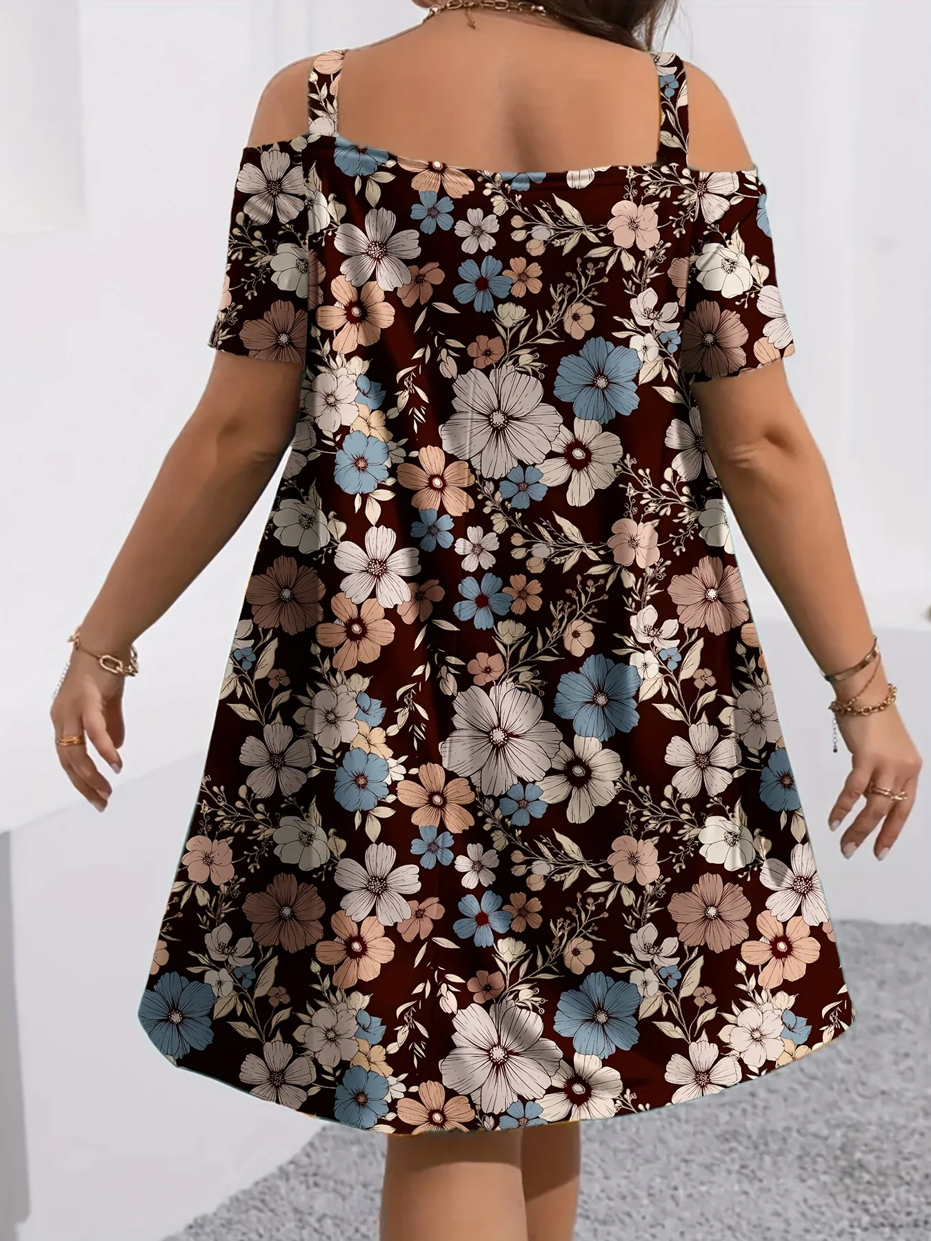 플러스 사이즈 유럽과 미국 국경을 넘나드는 여름 핫한 새로운 캐주얼 오프 숄더 반팔 프린트 드레스