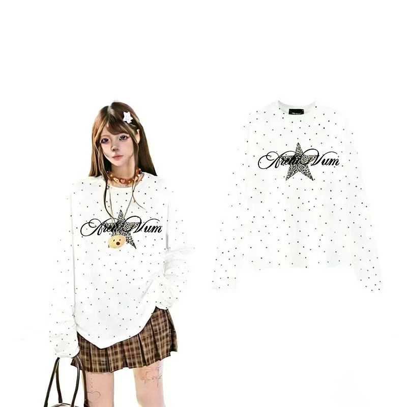 Women Lazy Style Crew Neck Polka Dot Long Sleeve T Shirt Casual Loose Outer Wear Tops S 3XL view 4