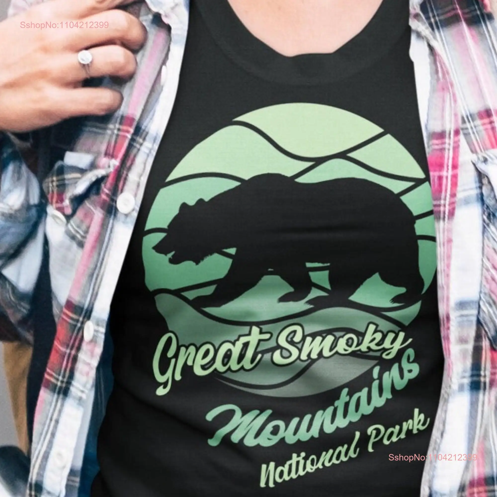 Great Smoky Mountains T shirt Grizzly Bear National Park Top Camping and Hiking  long or short sleeves