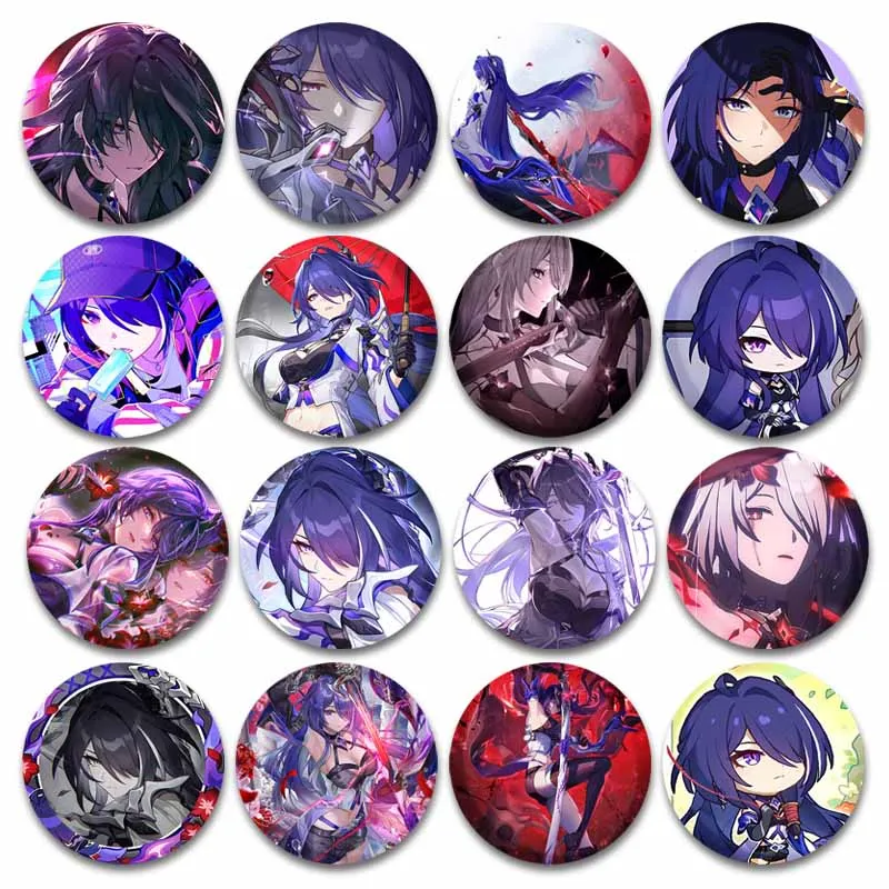 

Honkai: Star Rail Acheron Badges Cute Cartoon Game Girl Enamel Pins Round Snap-in Brooch Accessories Collectible Gifts for Kids