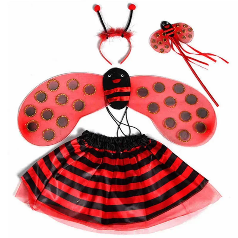 

Girls Princess Bee Ladybug Wings Headband Magic Fairy Wand Skirt Party for kids Cosplay Halloween Costume Christmas