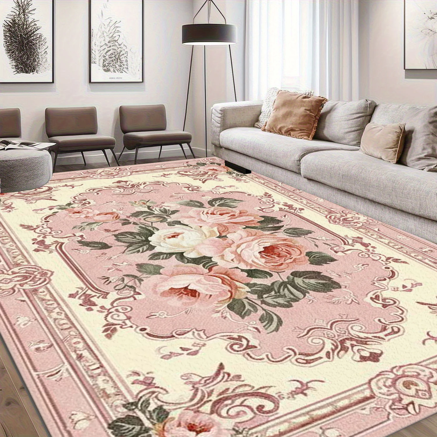 Vintage Pink Rose Floral Area Rug Large Living Room Carpet Soft Bedroom Home Decor Floor Rug