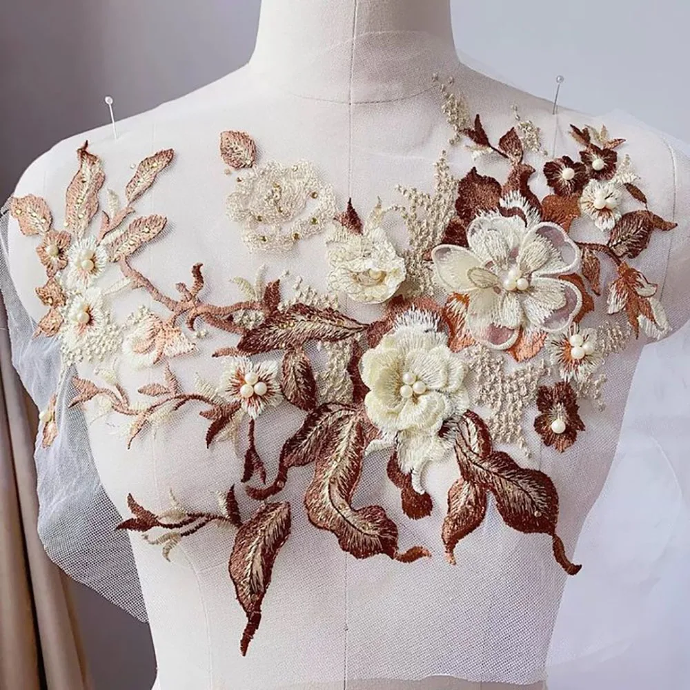 Fashion Elegant Colorful Sequined Embroidery Patches 3D Flower DIY Lace Fabrics Applique Clothing Applique Stage Costumes