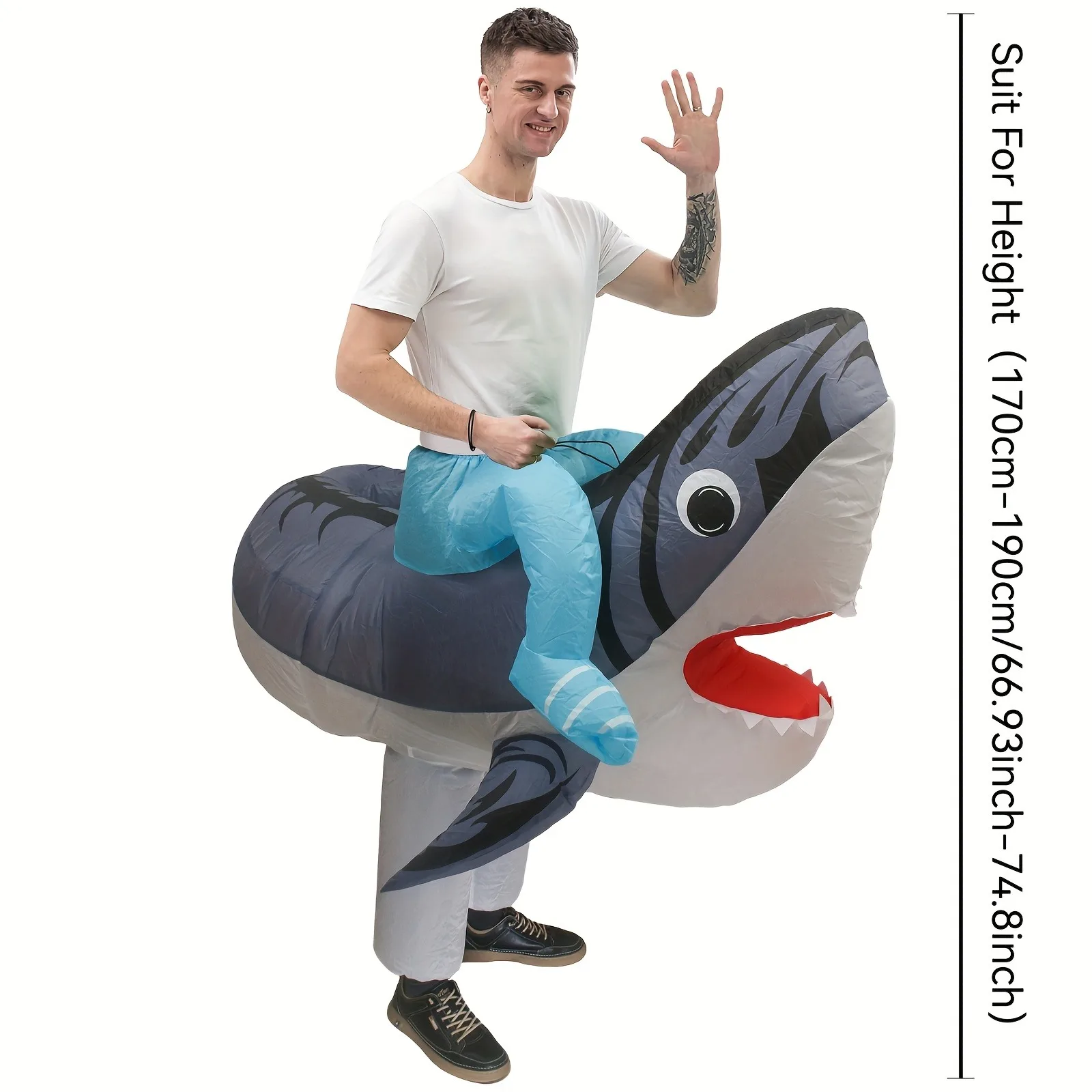 زي الهالوين القرش لركوب الخيل القابل للنفخ، ملابس حفلات المهرجانات من البوليستر عالي الجودة