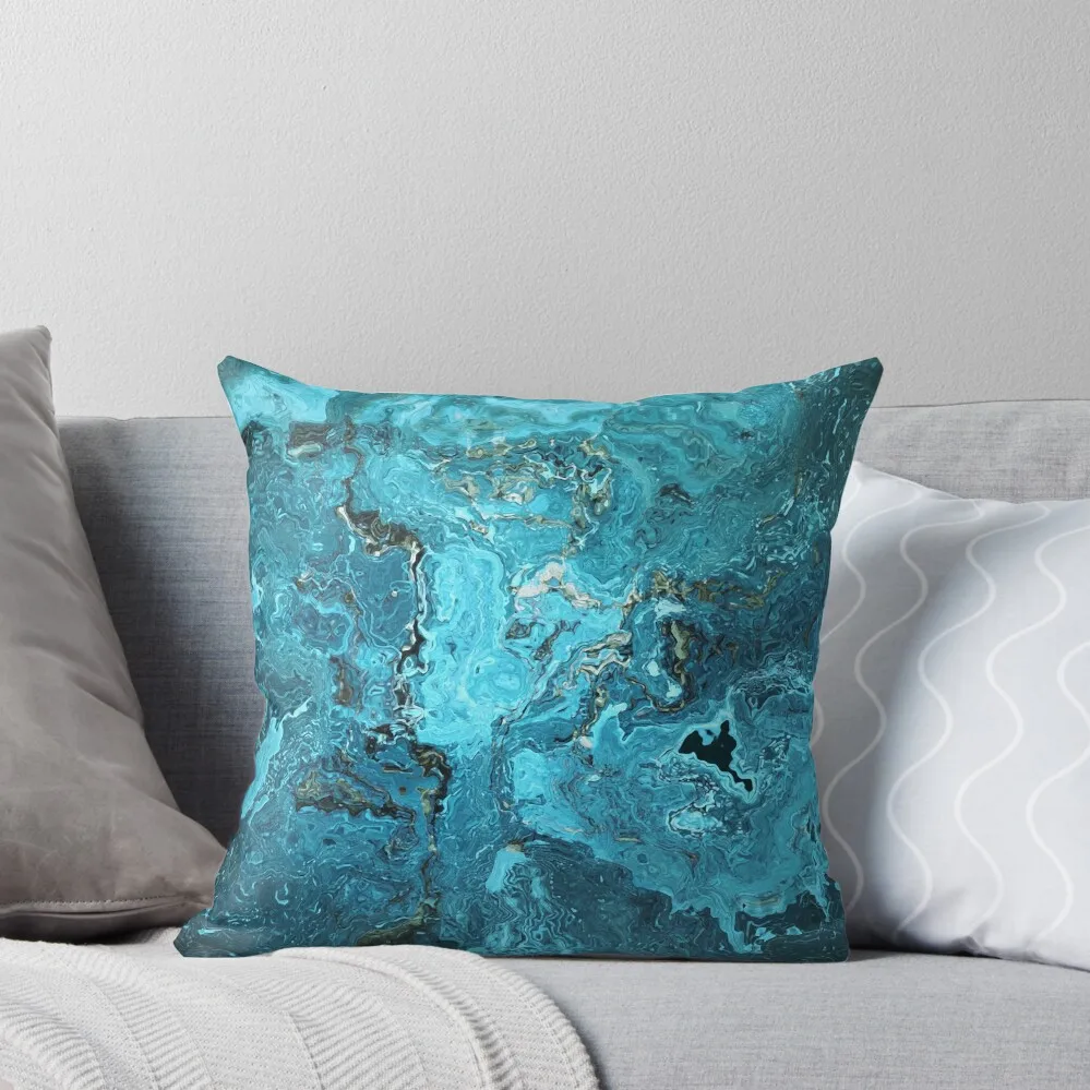 

Blue Marble Look Abstract in Shades of Blue Cyan Turquoise Grayish Blue 3 of 4 Throw Pillow
