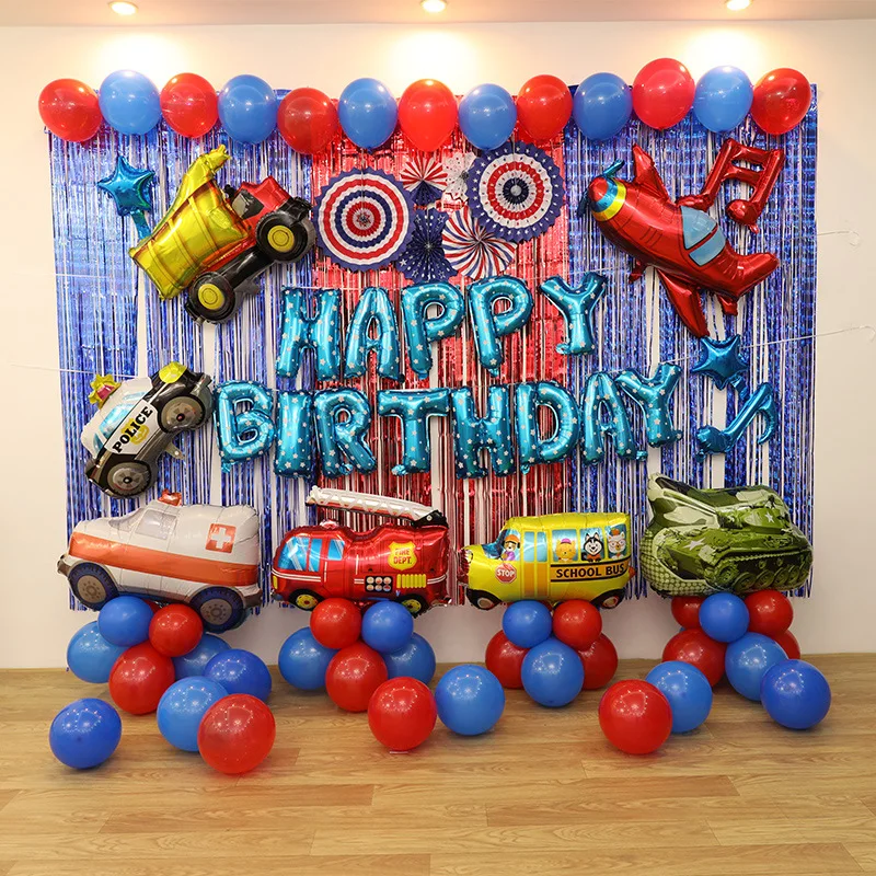 Dekorasi ulang tahun mobil mewah, dekorasi balon ulang tahun anak, set balon transportasi