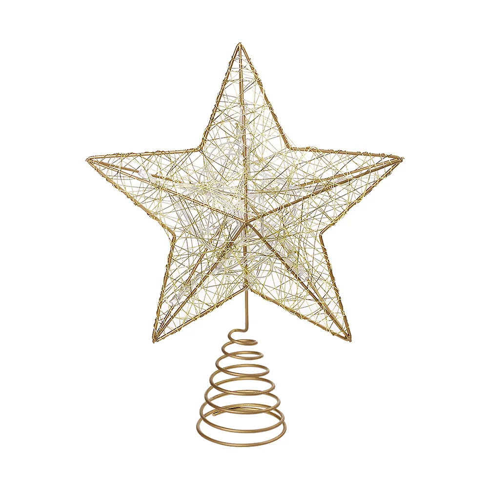 1 قطعة Led الخماسي ضوء الذهبي شجرة عيد الميلاد توبر مضيئة ستار ديكور لقضاء عطلة حفلة مهرجان المنزل عيد الميلاد شجرة الزينة #2