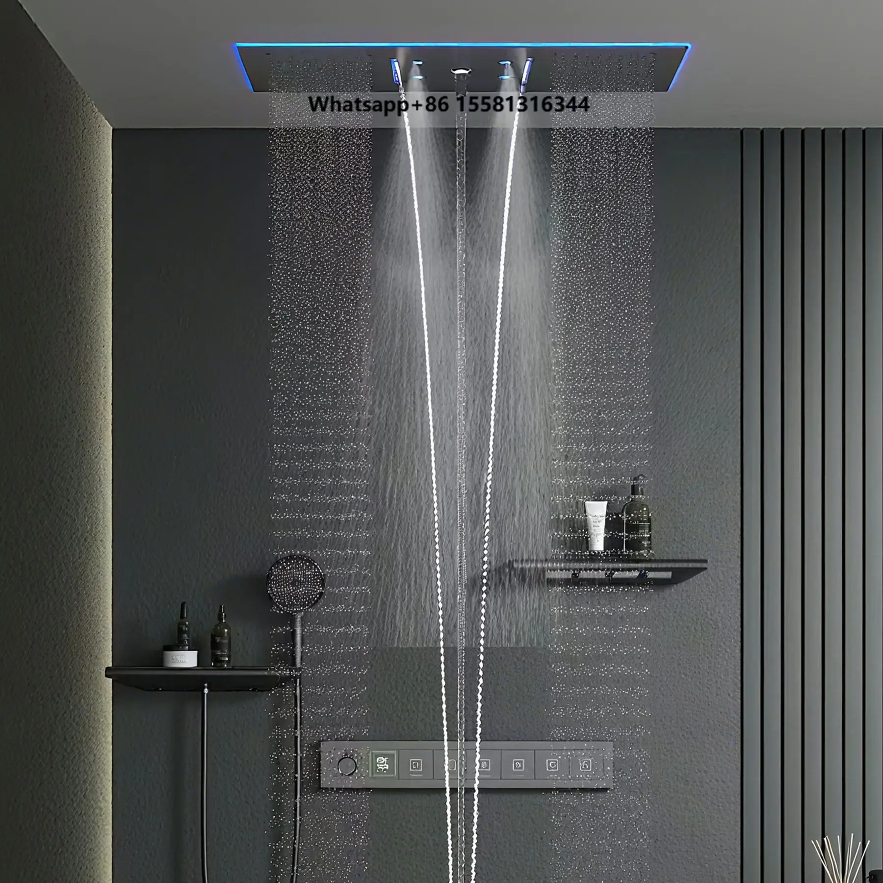 Bathroom All-copper Thermostatic Concealed Shower Set Brushed Finish Hot-melt Embedded Ceiling-mounted Waterfall Apartment