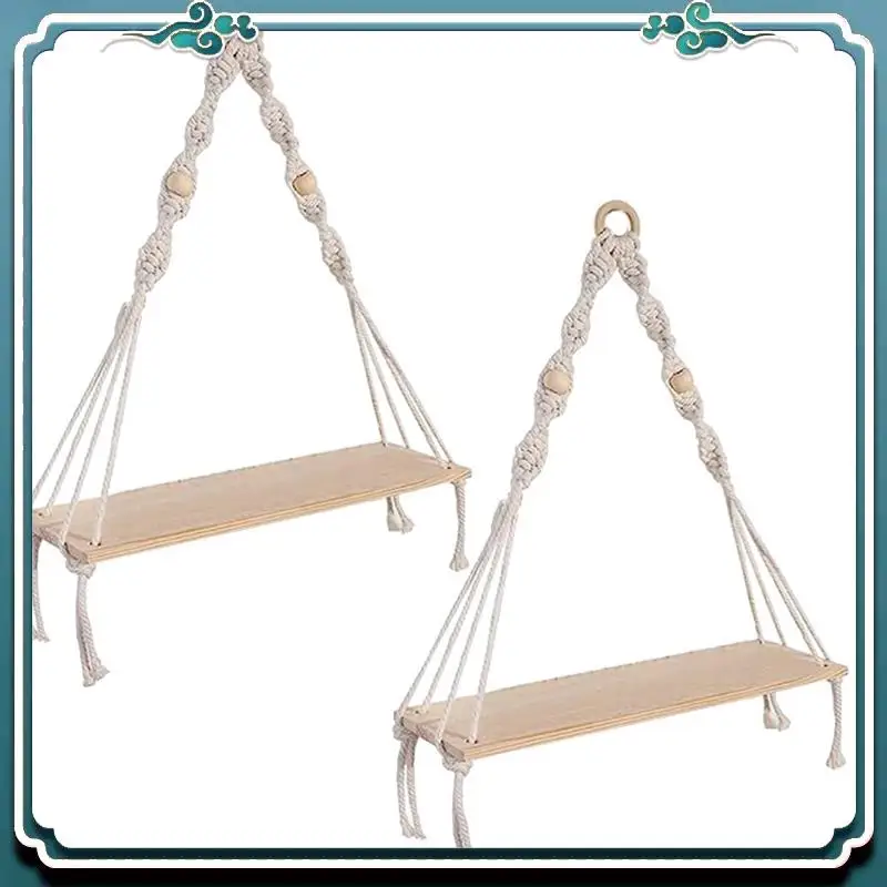 2 Pcs Wall Hanging Shelf , Boho Shelves With Wood Shelf, For Hanging Plants And Decor Limited Time Offer