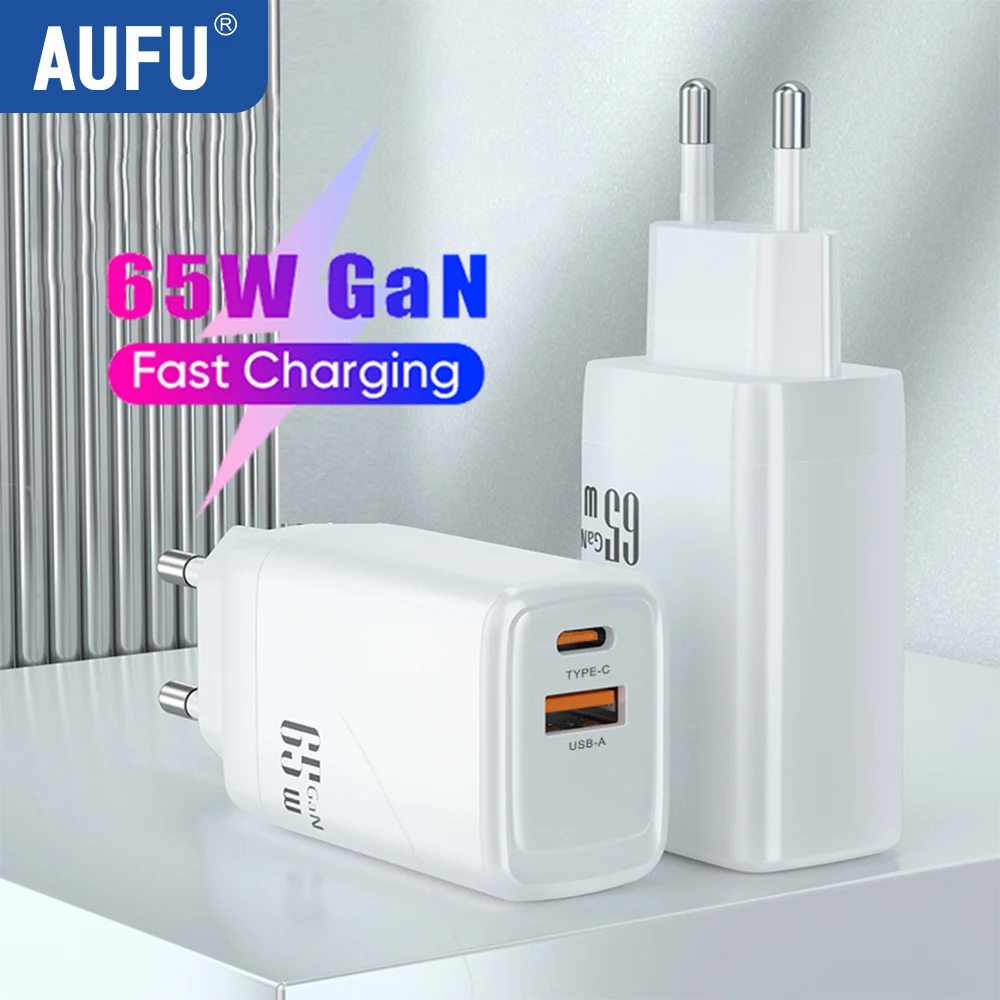 AUFU GaN 65W USB C Charger Quick Charge QC4.0 QC PD3.0 PD USB-C Type C Fast USB Charger For iPhone Samsung Xiaomi MacBook Laptop